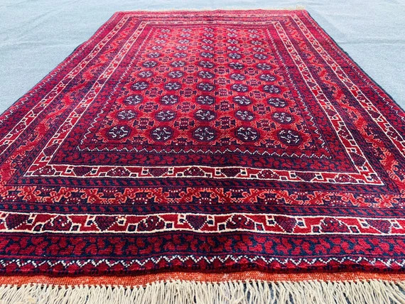 Handmade Afghan Khwajaroshnai Brand New Small Red Area Rug - Etsy | Etsy (US)