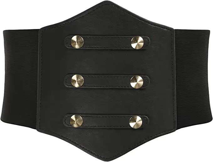 Women's PU Leather Belt Rivets Wide Waist Stretch Waistband Steampunk Button up Corset Belts at A... | Amazon (US)