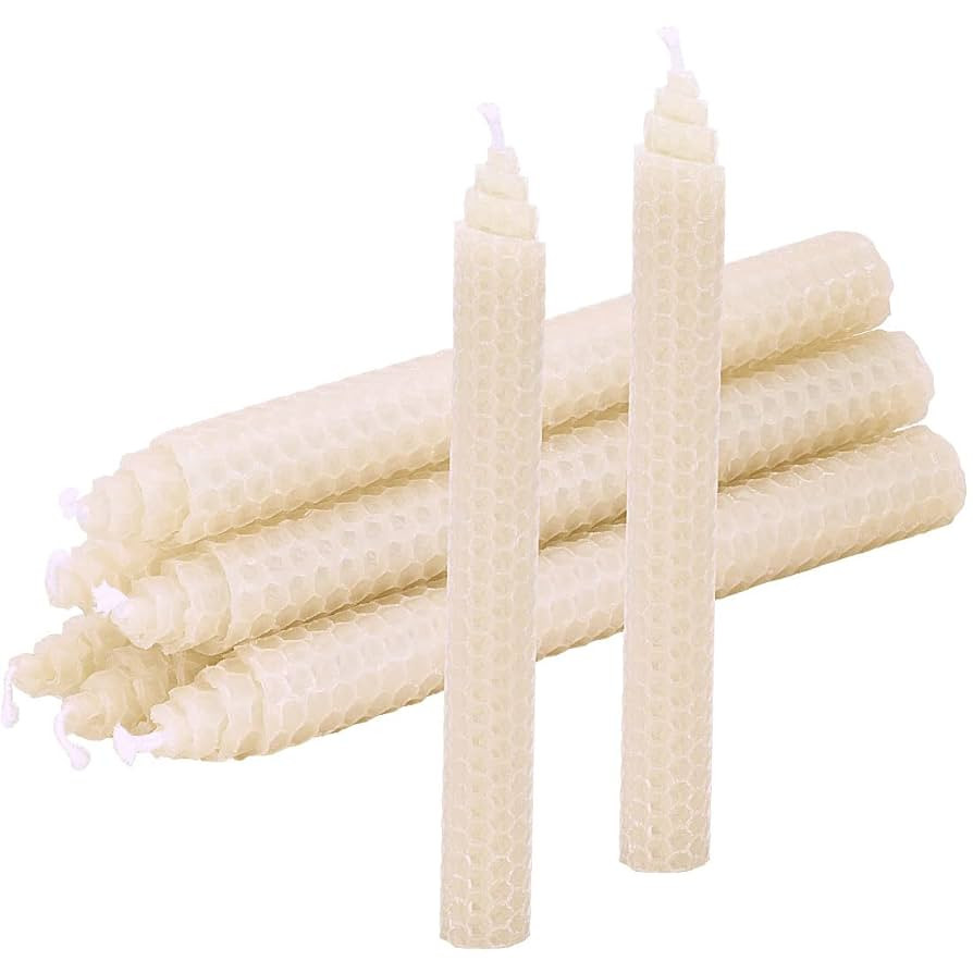 DEYBBY 8'' White Beeswax Taper Candles, 6 Pack Natural Honey Comb Hand Rolled Dripless Bee Wax Ca... | Amazon (US)