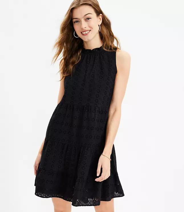 Eyelet Tiered Swing Dress | LOFT
