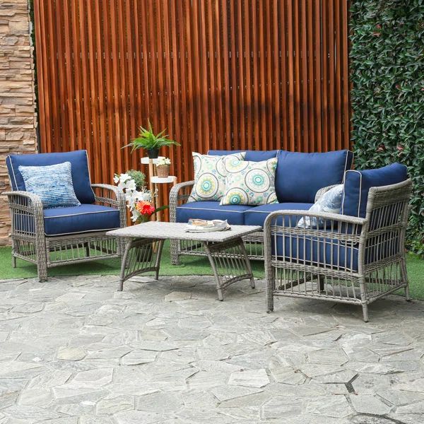 Alyxis 4 - Person Outdoor Seating Group with Cushions | Wayfair North America