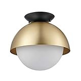 Oswald 1-Light Flush Mount, Matte Brass, Matte Black Accent Canopy, Frosted Glass Shade | Amazon (US)