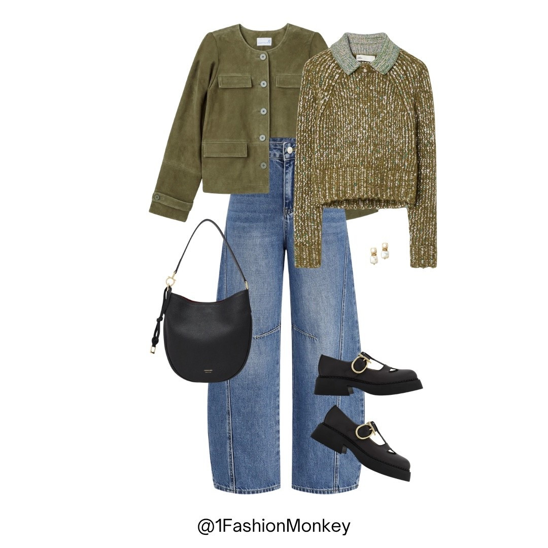 #womensfashion #fashion #fashioninspo #fashionfits #fashionlooks #getstyled #getthelook #shopthelook #shopmylook #luxuryfashion #designerclothes #clothesshopping #womensclothes #dailylooks #ltk #ltkfashion #shopltk #ootd #dailyoutfits #whattowear #outﬁtideas
Tory Burch, green suede jacket, Ferragamo, barrel jeans 