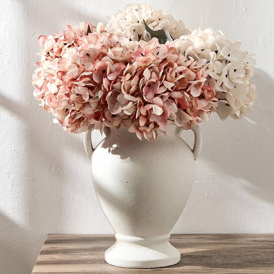 Ceramic Rustic Flower Vase with Handles, 8.46 Inch Tall Vintage Pottery Home Decor, Farmhouse Ter... | Amazon (US)