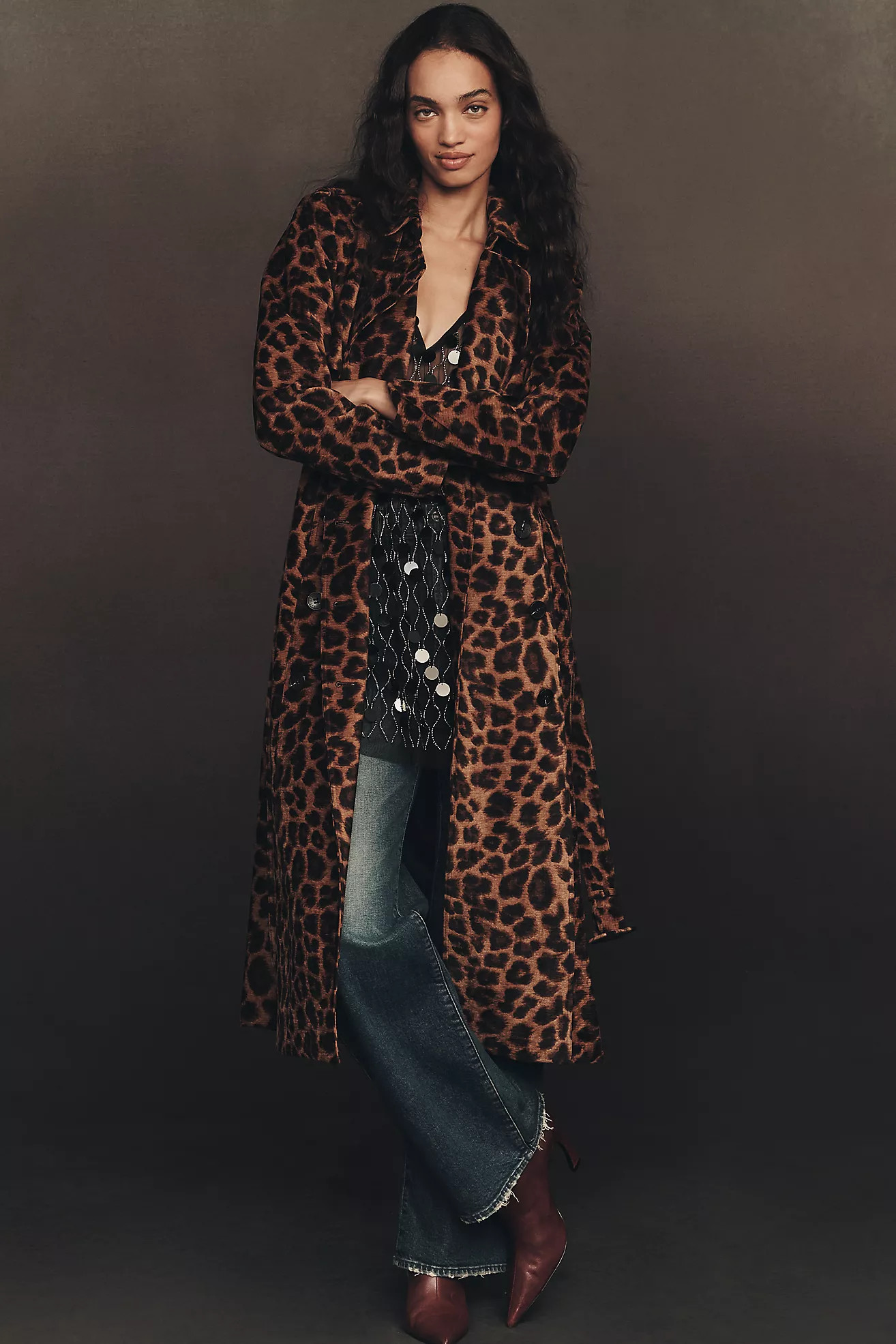 Avec Les Filles Flocked Velvet Animal Print Trench Coat | Anthropologie (US)