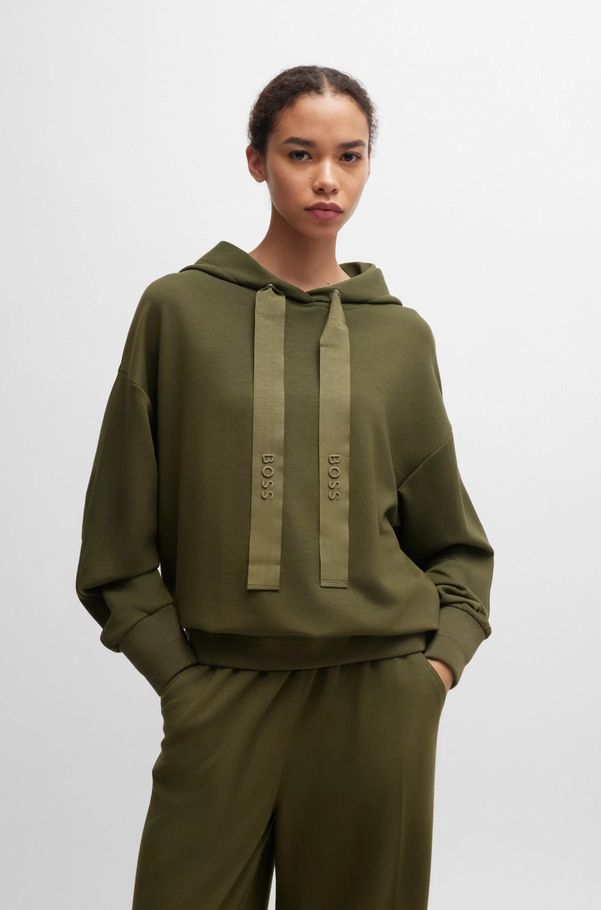 BOSS - Relaxed-Fit Hoodie mit Logo-Stickereien auf den Ripsband-Details | Hugo Boss DE