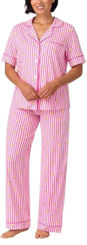 Room Service Women’s Pajama Sets, Short Sleeve Soft Stretch Jersey Button-Down Top with Open Leg Pants, 2-Piece Lounge Sets for Women (PINK/X-LARGE) | Amazon (US)