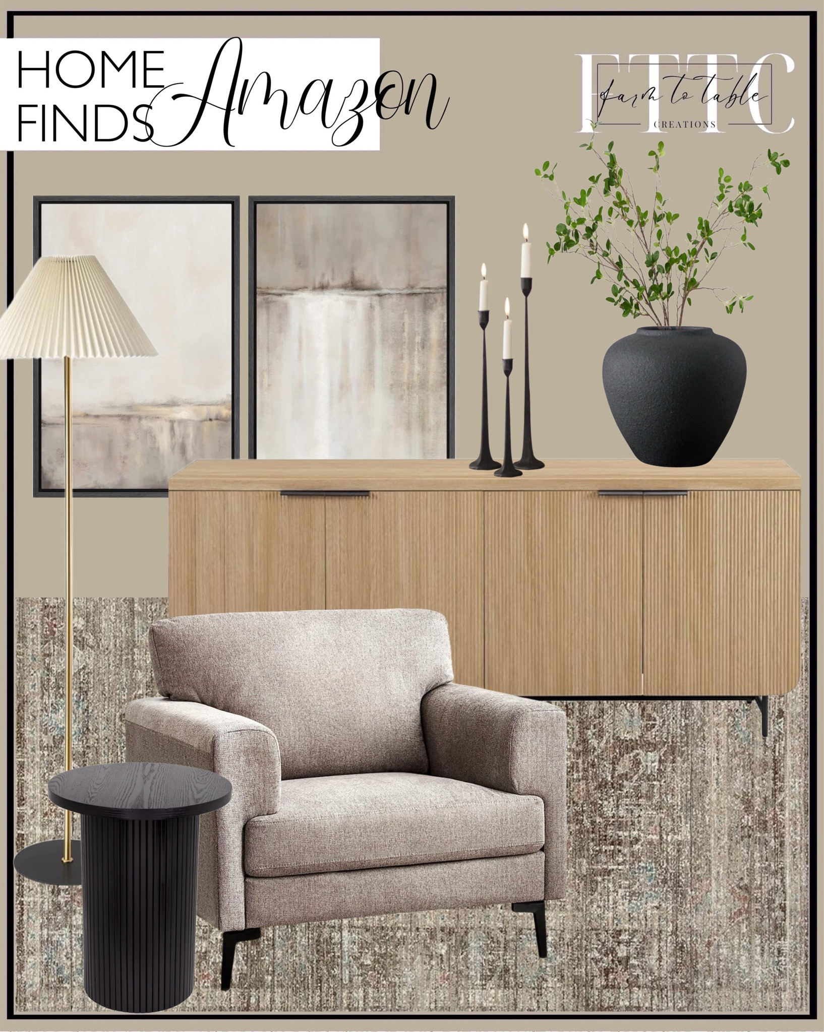 Amazon Home Finds. Follow @farmtotablecreations on Instagram for more inspiration.

Walker Edison Modern Scandinavian Fluted Door Kitchen Storage Sideboard Buffet Cabinet Console. SIGNWIN Framed Canvas Print Wall Art Set Grunge Duotone Tan Landscape Abstract Shapes Illustration Modern Art Decorative. Modern Pleated Floor Lamp, Black Pole Floor Lamps, Simple Design. CDCASA Accent Chair, Linen Fabric Oversized Mid Century Modern Chair. Black Side Tables Living Room, Modern Drum End Table. MORSHA Ceramic BlackVase Home Decor. 3pcs Artificial Branches Plants Greenery Stems Faux Branches for Vase. Iron Taper Candle Holder. Loloi x Magnolia Home by Joanna Gaines Millie MIE-03 Collection Area Rug, Charcoal / Dove. Living Room Decor. Console Table Styling. Entryway Decor. 



#LTKHome #LTKSaleAlert #LTKFindsUnder50