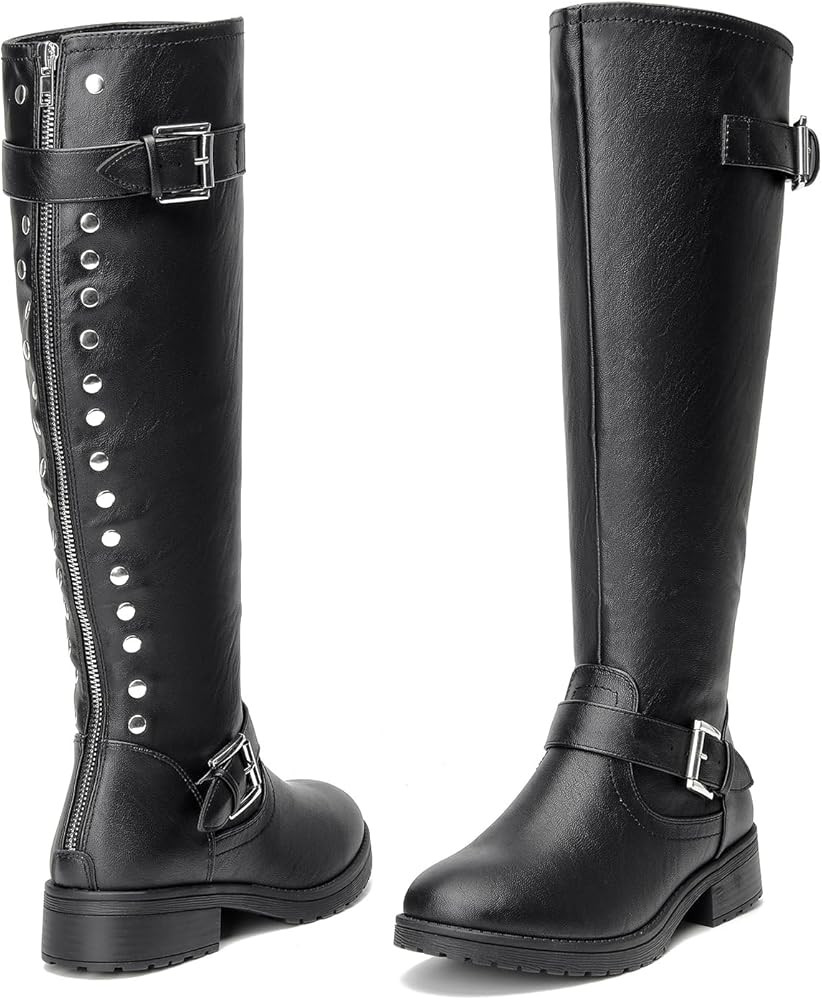 CentroPoint Women's Knee High Boot Fashion Wide Calf Flat Heel Boots Round Toe Back Zipper Buckle... | Amazon (US)