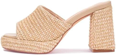 Monrovia Raffia Heeled Sandals for Women，Platform Wedge Slip On Block Heel, Dressy Summer Open ... | Amazon (US)