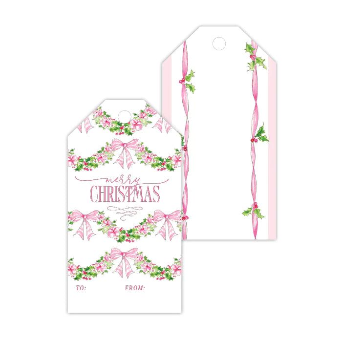 Pink Floral and Holly Swag Gift Tags | Rosanne Beck Collections