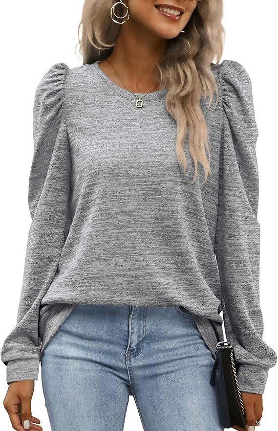 WEESO Crewneck Sweatshirts for Women Fashion Puff Sleeve Tops | Amazon (US)