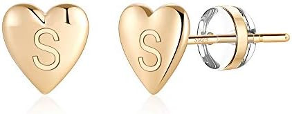 Turandoss Easter Gifts for Girls Kids Heart Initial Stud - S925 Sterling Silver Post 14K Gold Pla... | Amazon (US)