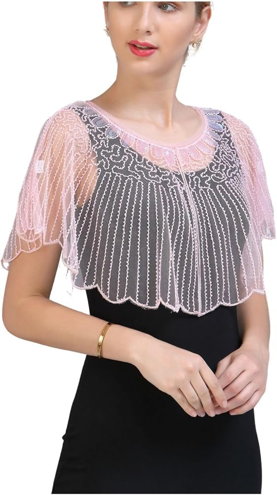 Rlosjin 1920s Shawl Wraps Sequin Beaded Evening Cape Bridal Shawl… | Amazon (US)