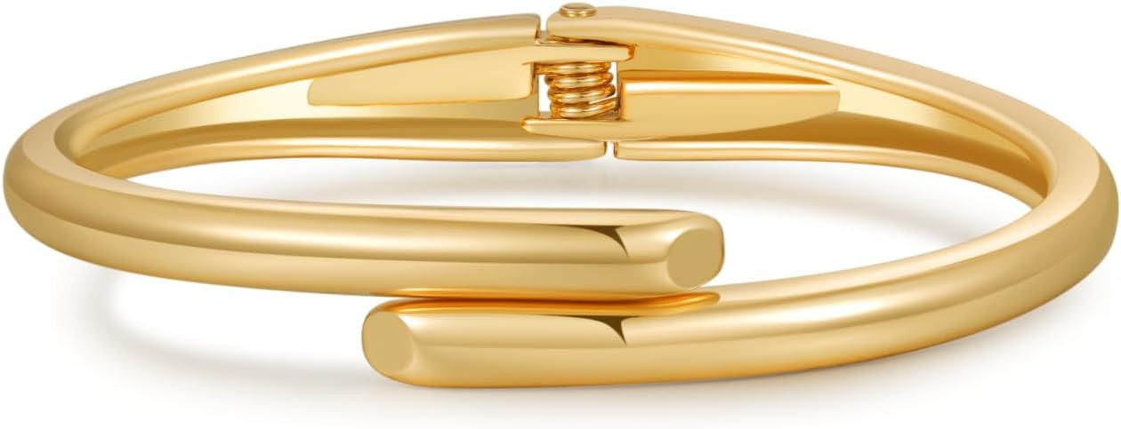 Chunky Gold/Silver Gold Cuff Bangle Bracelets for Women Trendy Hinged Cuff Open Wide Chunky Gold ... | Amazon (US)