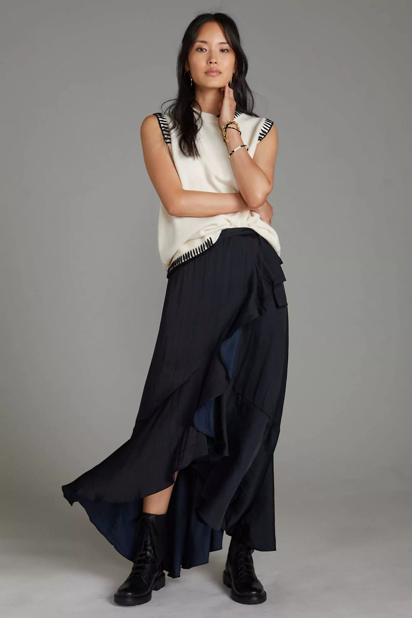 Maeve Ruffled Wrap Maxi Skirt | Anthropologie (US)