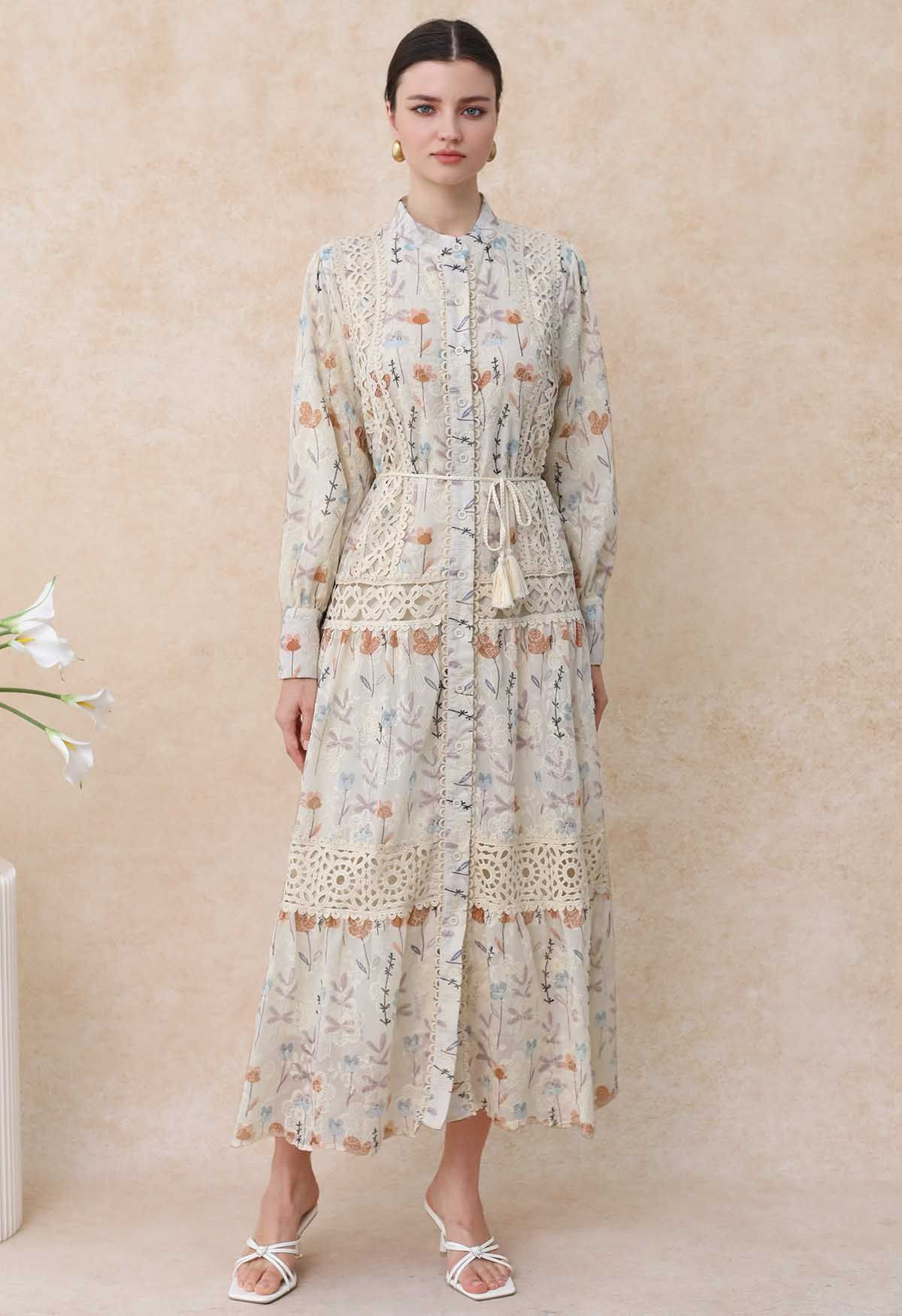 Floral Crochet Lace Bubble Sleeve Dolly Maxi Dress | Chicwish