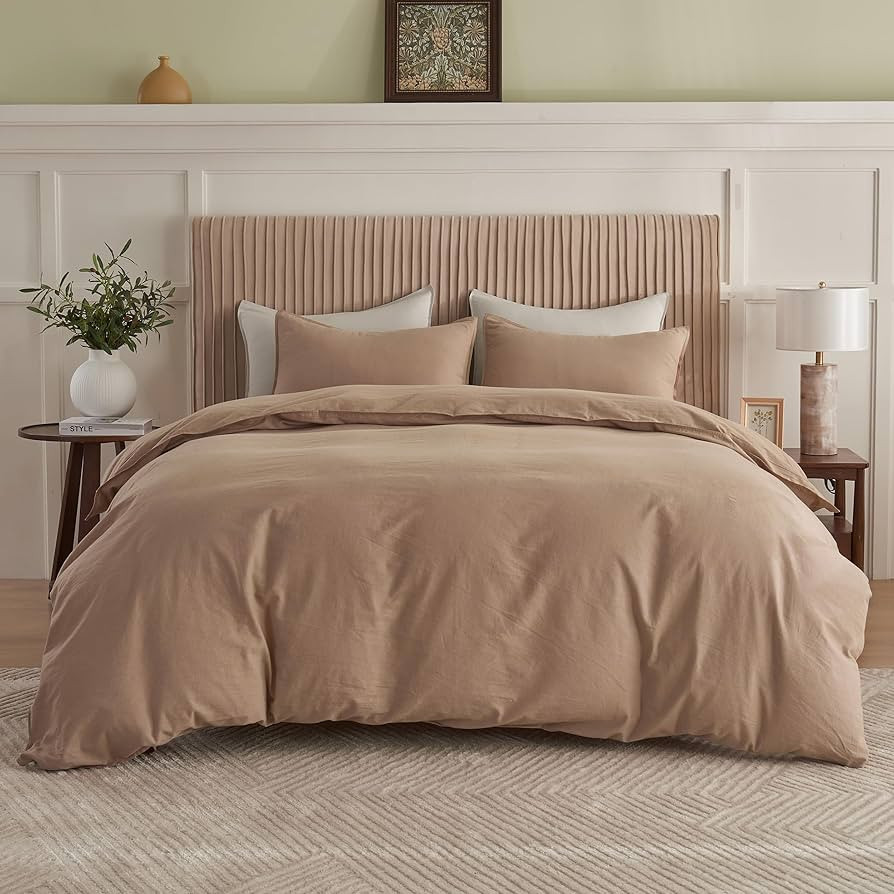 BISELINA French Linen Duvet Cover Set 3pcs with Hidden Zipper Closure Natural Flax Cotton Blend S... | Amazon (US)