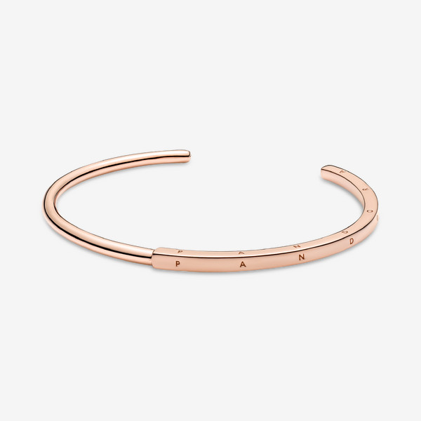 Pandora Signature I-D Open Bangle - 14k Rose gold-plated unique metal blend - Sz. 6.9 in | Pandora US