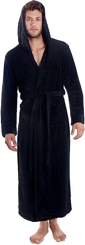 Verabella Women Men's Long Plush Fleece Robe with Hood, Solid Color Bathrobe | Amazon (US)
