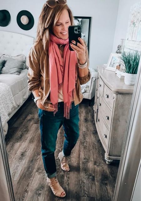 Jacket from Pink Lily, fits tts, use code NOVEMBER20 for an extra 20% off your order. Girlfriend jeans on sale from Banana Republic Factory, fits tts, scarf from Amazon, bracelets on sale at Victoria Emerson! Pink Lily Black Friday sale 35%  OFF 

Fall outfit, jackets, sale, jeans, boots, casual outfit, date night outfit, fashion over 40, Amazon Fashion, amazon finds, bracelet, sunglasses 