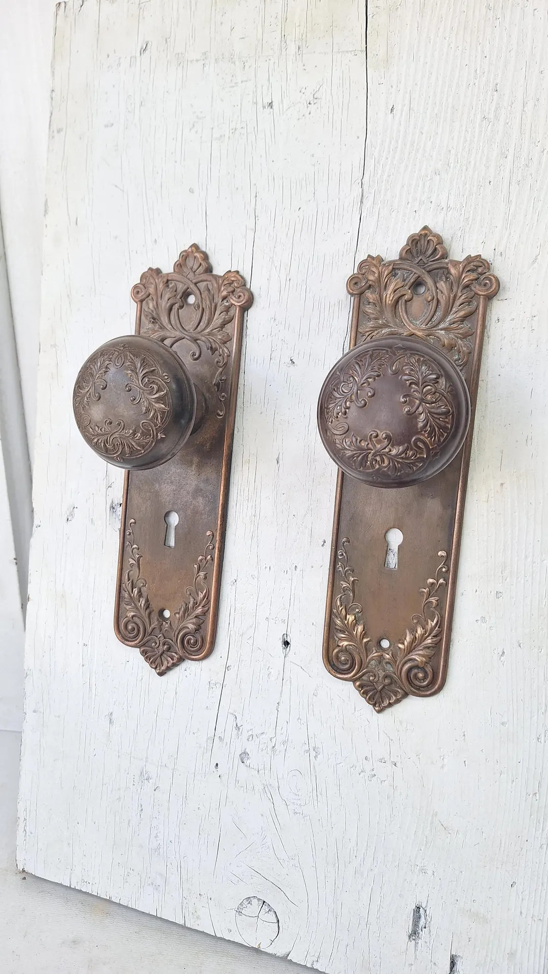 Set of Lorraine Pattern Door Hardware, Ornate Backplates and Door Knob Pair | Etsy (US)