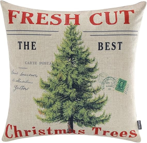 TRENDIN Merry Christmas Throw Pillow Cover Gifts Christmas Tree Xmas Home Decor Design Cotton Lin... | Amazon (US)