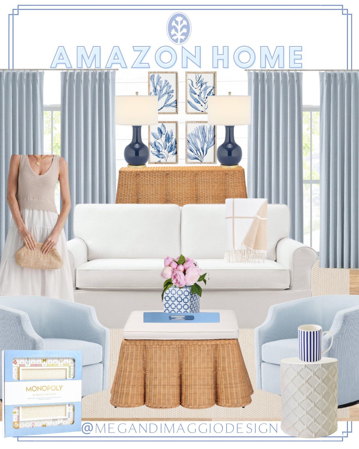 Amazon coastal home inspiration for the blue and white lover!! This new cocktail ottoman looks amazing and you won’t believe the price!! 🤯🙌🏻

#LTKSaleAlert #LTKHome