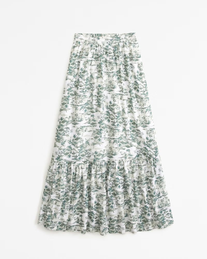 Women's Linen-Blend Tiered Midi Skirt | Women's New Arrivals | Abercrombie.com | Abercrombie & Fitch (US)