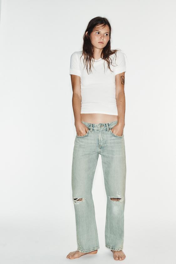 Zara - Trf Baggy Rhinestone Jeans - Women - Navy Blue - Women | Zara US