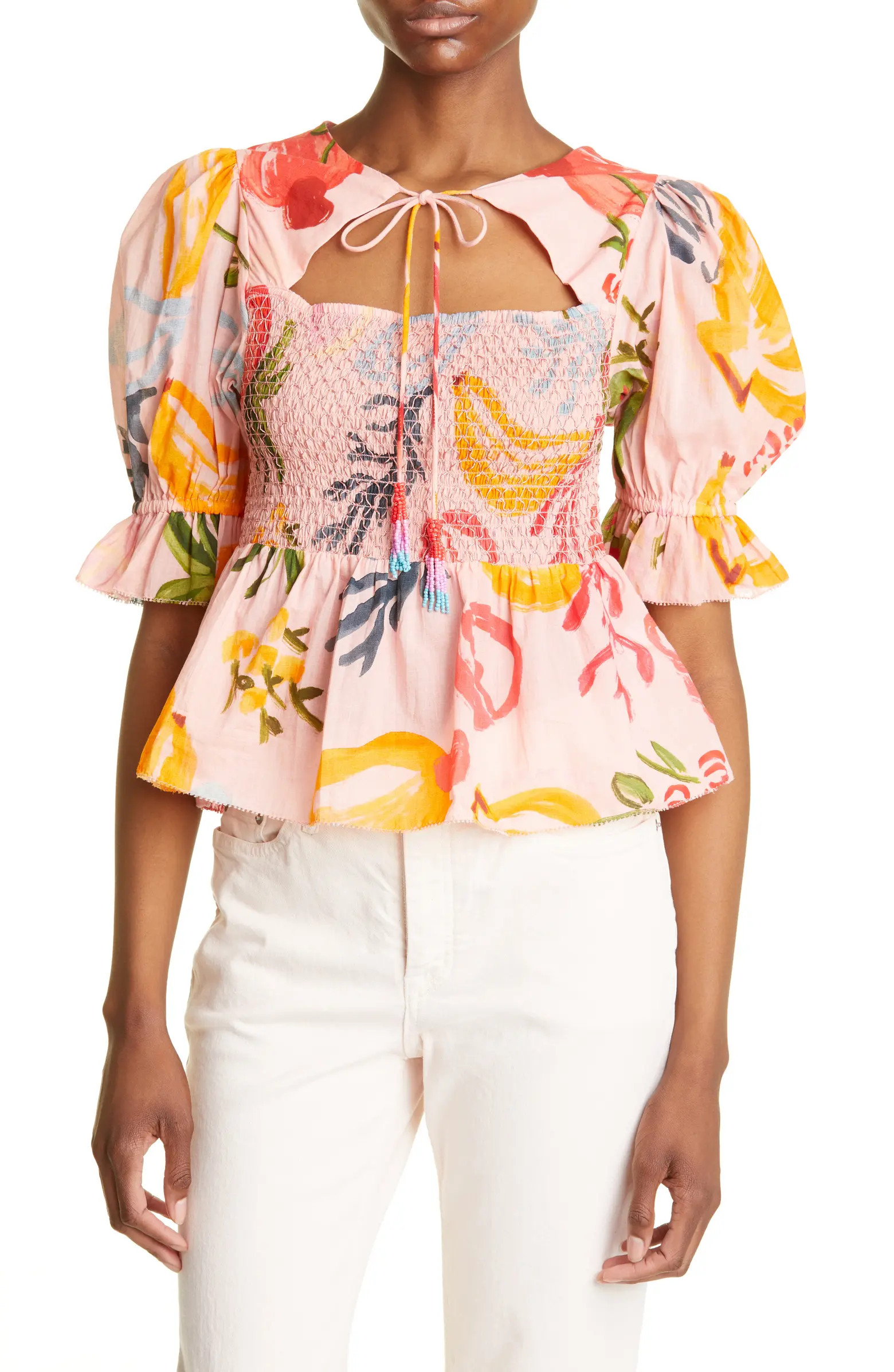 FARM Rio Mixed Fruit Smocked Bodice Top | Nordstrom | Nordstrom