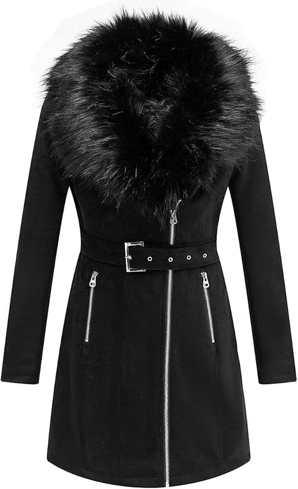 Bellivera Women Faux Leather Trench Coat Fleece-Lined Mid-length Jacket with Detachable Fur Colla... | Amazon (US)