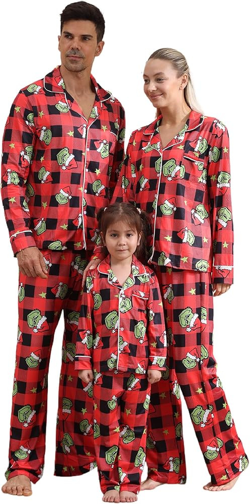 Grinch Family Pajamas Matching Sets, Silk Satin Christmas Pjs, Ugly Loungewear Sleepwear for Wome... | Amazon (US)
