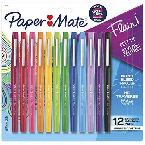 Paper Mate Flair Felt Tip Pens, Medium Point (0.7mm), Assorted Colors, 12 Count | Amazon (US)