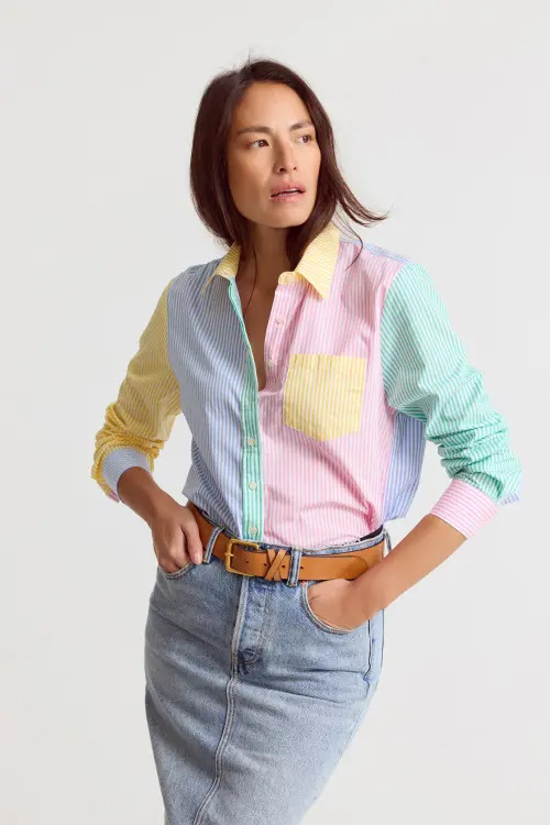 The Shirt by Rochelle Behrens The Boyfriend Shirt in Multistripe in Multi Stripe at Nordstrom, Size Small | Nordstrom