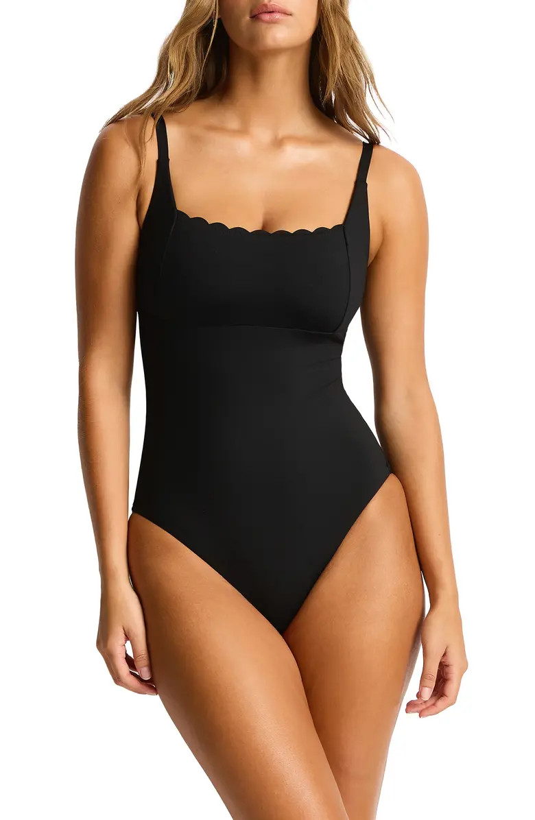 Scalloped Square Neck One-Piece Swimsuit | Nordstrom