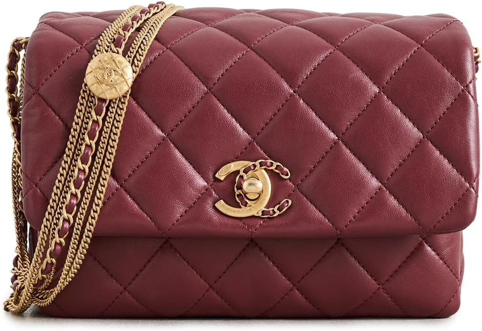 CHANEL What Goes Around Comes Around Women's Pre-Loved Red Lambskin Precious Buttons Shoulder Bag | Amazon (US)