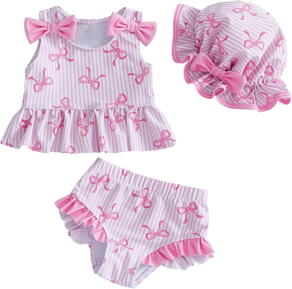 Baby Swimsuit Girl Toddler Bikini Sets Sleeveless Ruffle Striped Bathing Suit Infant Beach Swimwe... | Amazon (US)