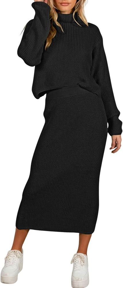 Pink Queen Women's Fall 2 Piece Sweater Set Rib Knit Long Sleeve Cross Criss Top Maxi Bodycon Ski... | Amazon (US)