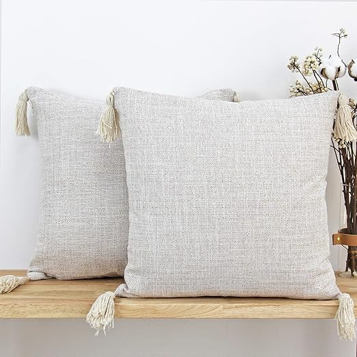 JOJUSIS Farmhouse Boho Throw Pillow Covers with Tassels Pack of 2 18 x 18 Inch Cream | Amazon (US)
