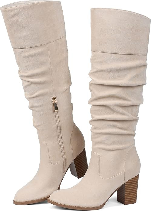 Erocalli Suede Knee-High Boots Fall Boot For Women Chunky Block High Heel Slouch Fashion Boot Rou... | Amazon (US)