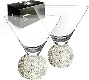 GEMEZZI Stemless Martini Glasses Set of 2, Silver Stemless Modern Cocktail Glass, Crystal Ball Ba... | Amazon (US)