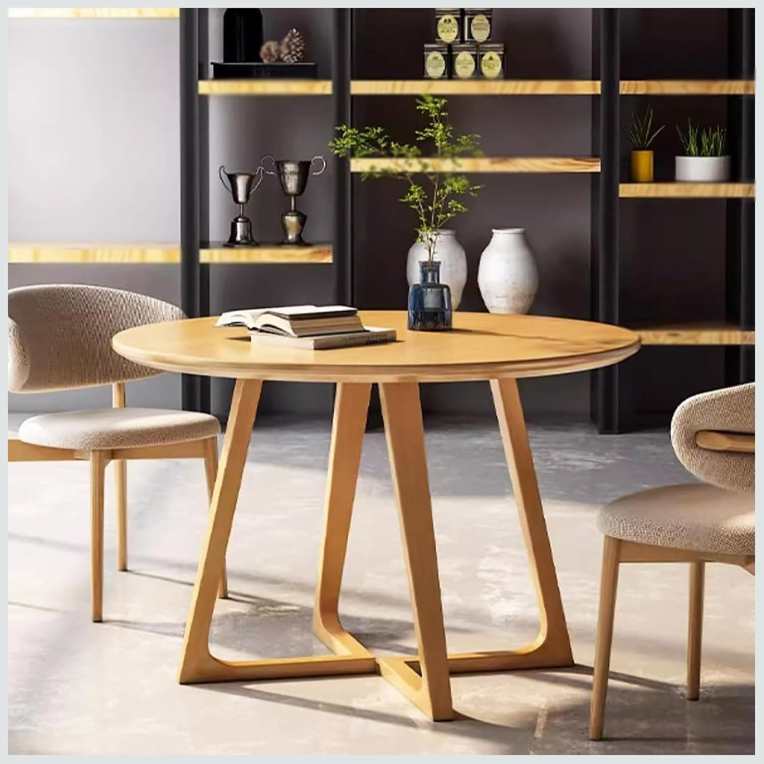 Mid Century Modern Dining Table,Farmhouse Round Dining Table,Solid Wood Kitchen & Dining Room Tables,Small Leisure Coffee Table for 2,4 People(Natural,35.4" L x 35.4" W x 29.5" H) | Amazon (US)