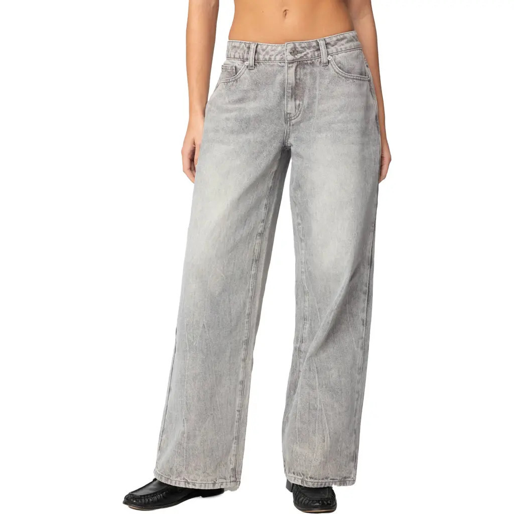 EDIKTED Magda Low Rise Wide Leg Jeans in Gray-Washed at Nordstrom, Size Large | Nordstrom