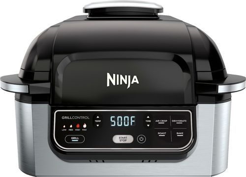 Ninja - Ninja® Foodi™ 5-in-1 Indoor Grill with 4-qt Air Fryer, Roast, Bake, & Dehydrate - Stainless  | Best Buy U.S.