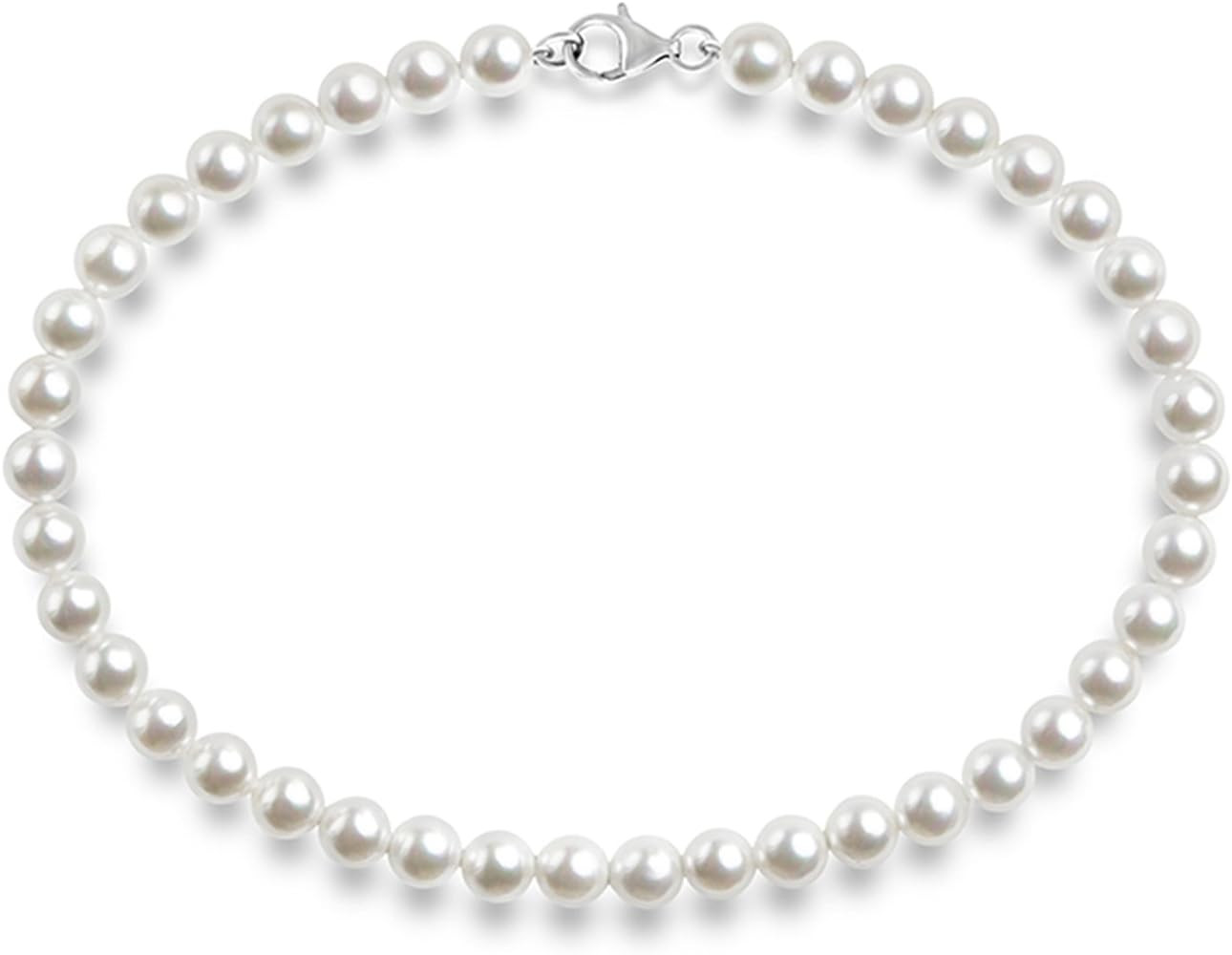 PAVOI 925 Sterling Silver Round White Simulated Shell Pearl Necklace Strand | Pearl Choker Neckla... | Amazon (US)