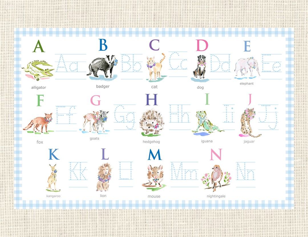 Alphabet Tracing Watercolor Animals Laminated Placemat / Children's / Name Tracing / Learning / Scho | Etsy (US)