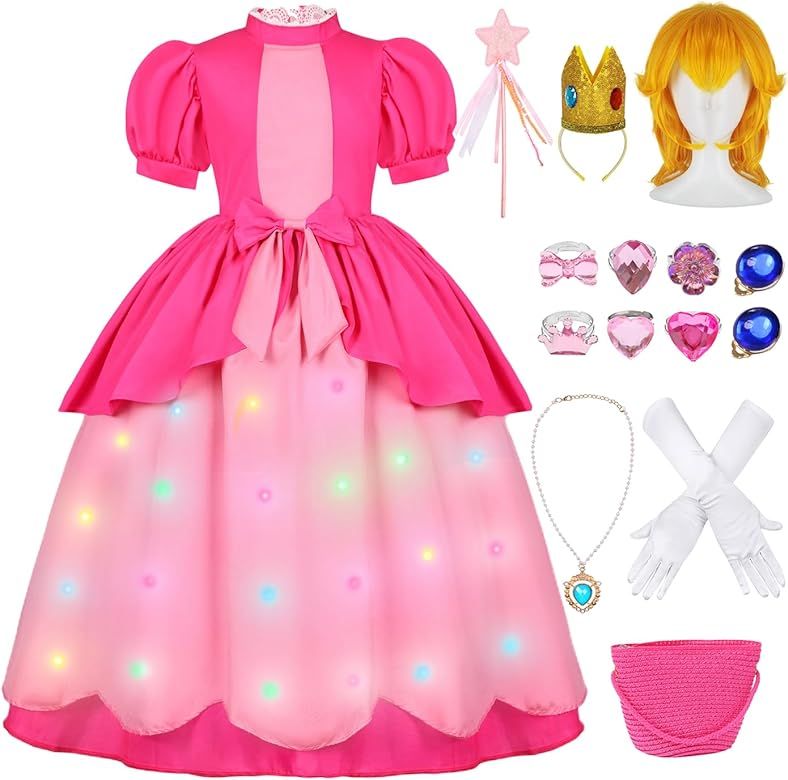 RAAIBB Light Up Princess Peach Costume Dress Girls Kids Halloween Costume Cosplay Party Birthday ... | Amazon (US)