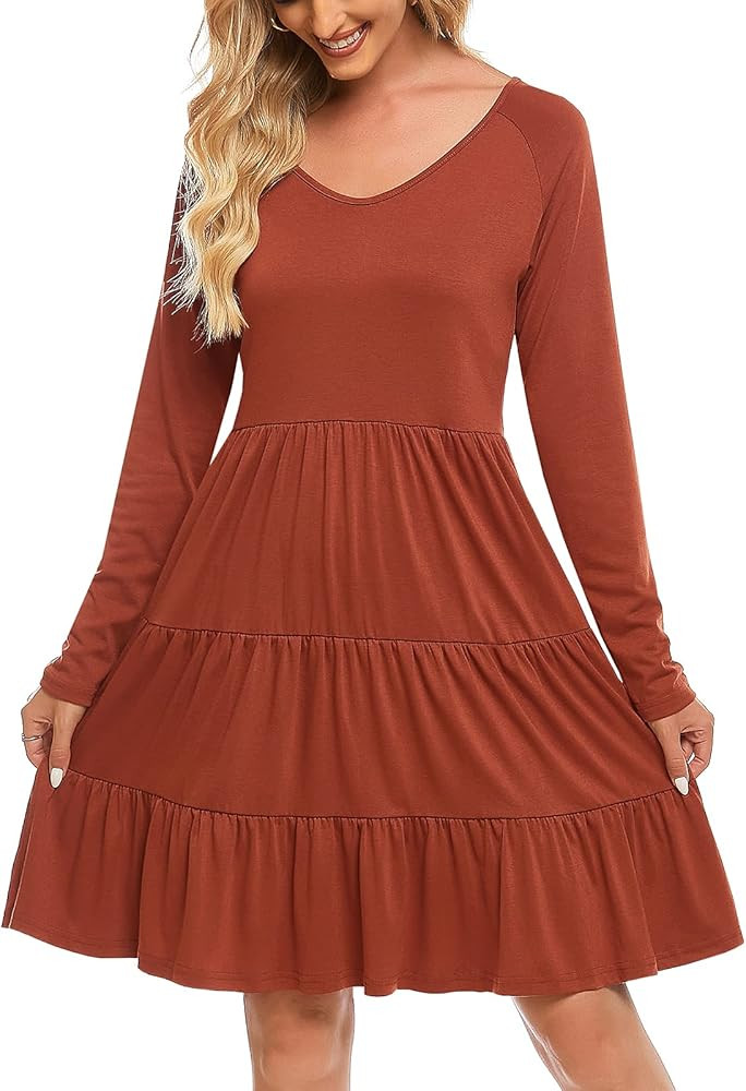 Lyrur Womens Fall Dress Wedding Guest Elegant Long Sleeve Flowy Tiered Ruffled Casual Party Black Mi | Amazon (US)