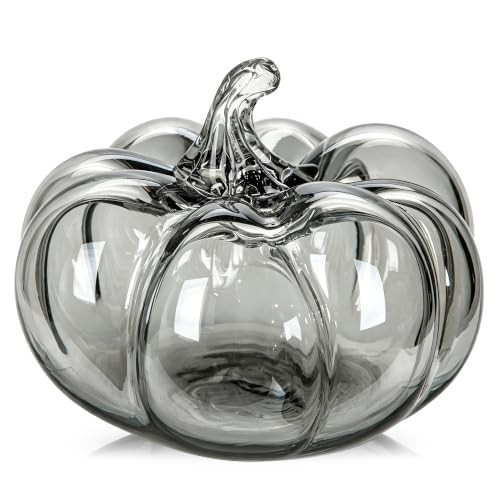 4.7" Glass Pumpkin, Smoky Gray Handmade Fall Thanksgiving Table Décor | Amazon (US)
